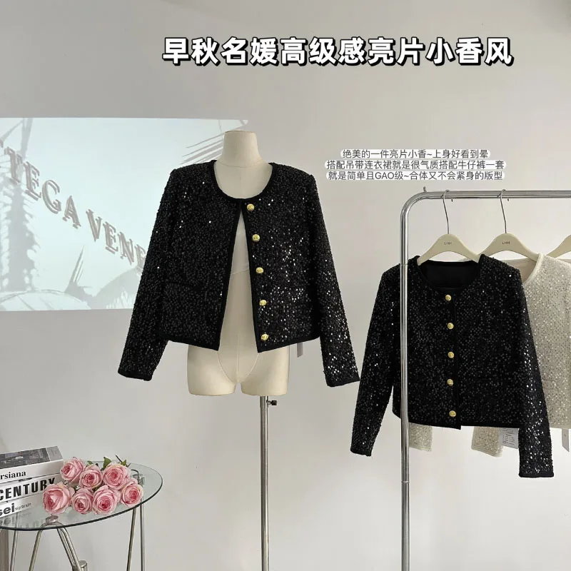 

Retro Sexy Commuter Design Short Jacket Loose Design Female Coat Office Button Lady Solid Long-Sleeved Vintage Street Jacket