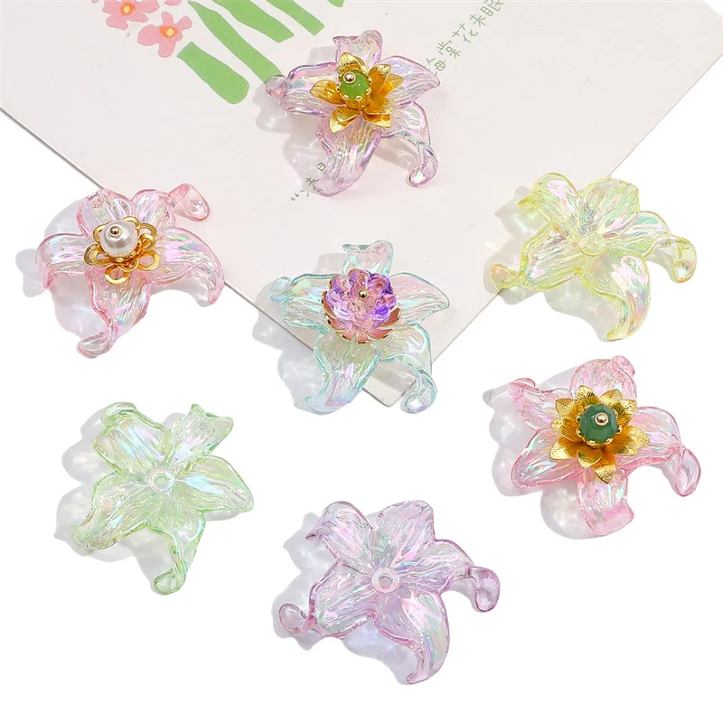 

4/12pcs 30x30mm Acrylic Five Petal Flower Beads Loose Spacer Beads for DIY Necklace Bracelet Pendants Jewelry Making Accessories