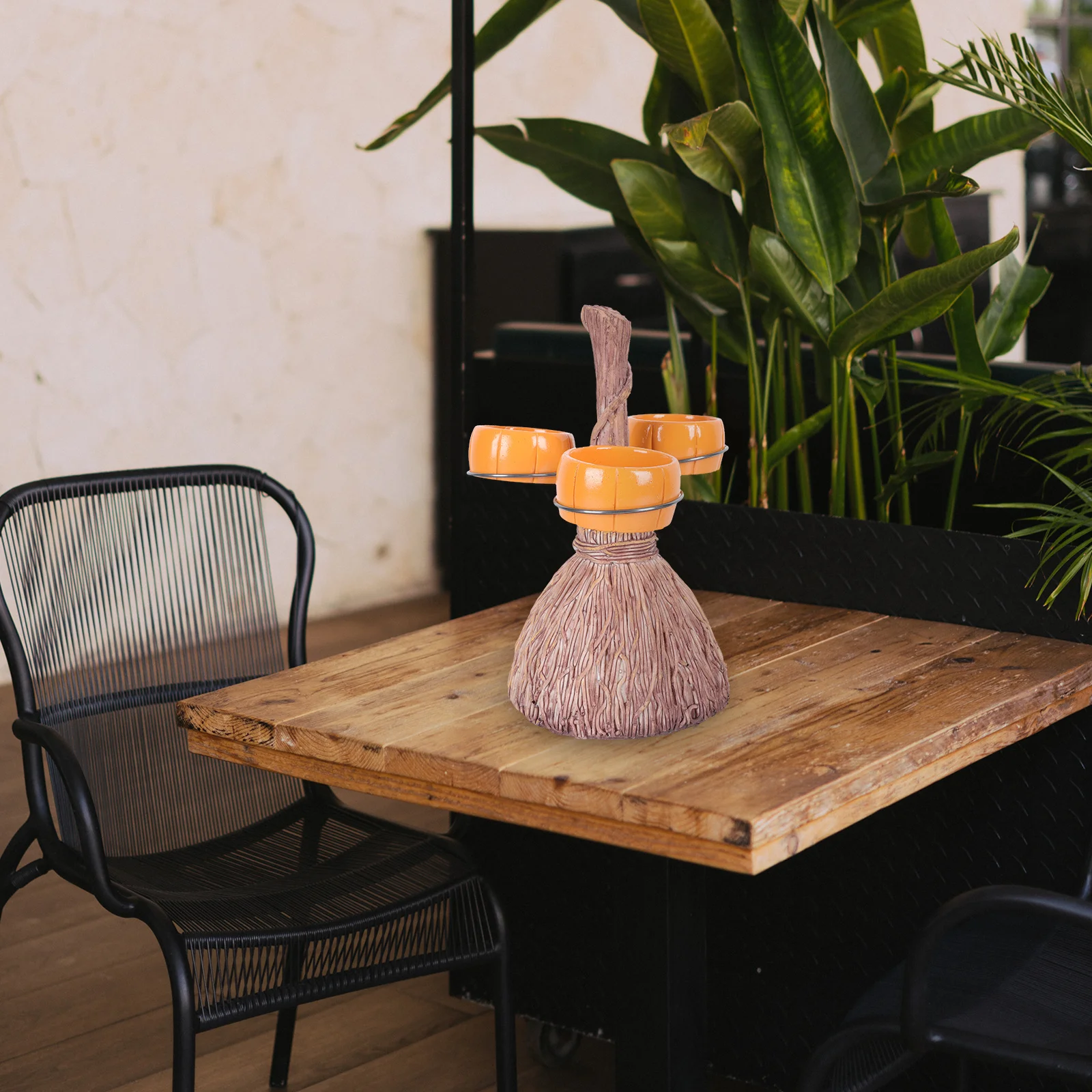 

1Set Halloween Snack Stand Pumpkin Bowl Resin Simulation Broomstick Shelf Party Storage Rack Dessert Holder Pumpkin Bowl