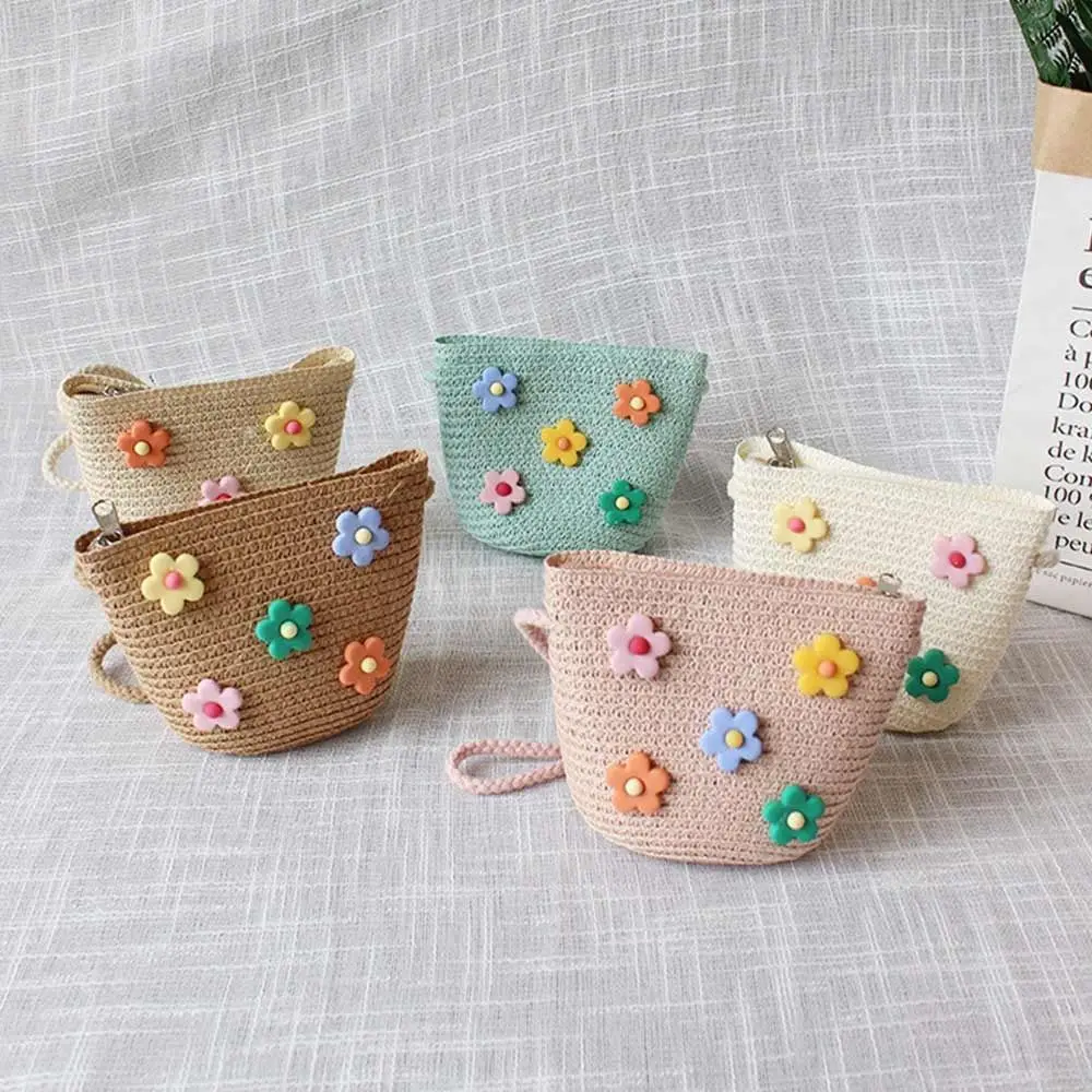 Süße Stroh Umhängetaschen Baby Mädchen handgemachte gewebte Umhängetasche Prinzessin Kinder Umhängetaschen Mini Geldbörse Strand Handtaschen