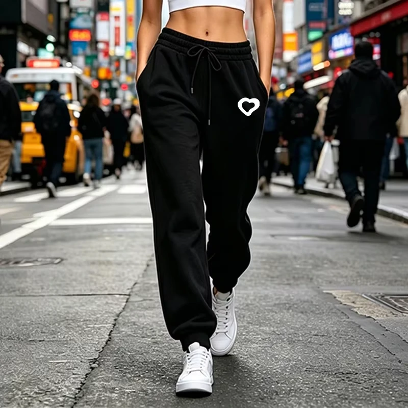 Versatile Women's Sweatpants Printing Casual Elastic Waist Sports Baggy Pants Outdoors Jogging Trousers Daily Fashion Sportswear