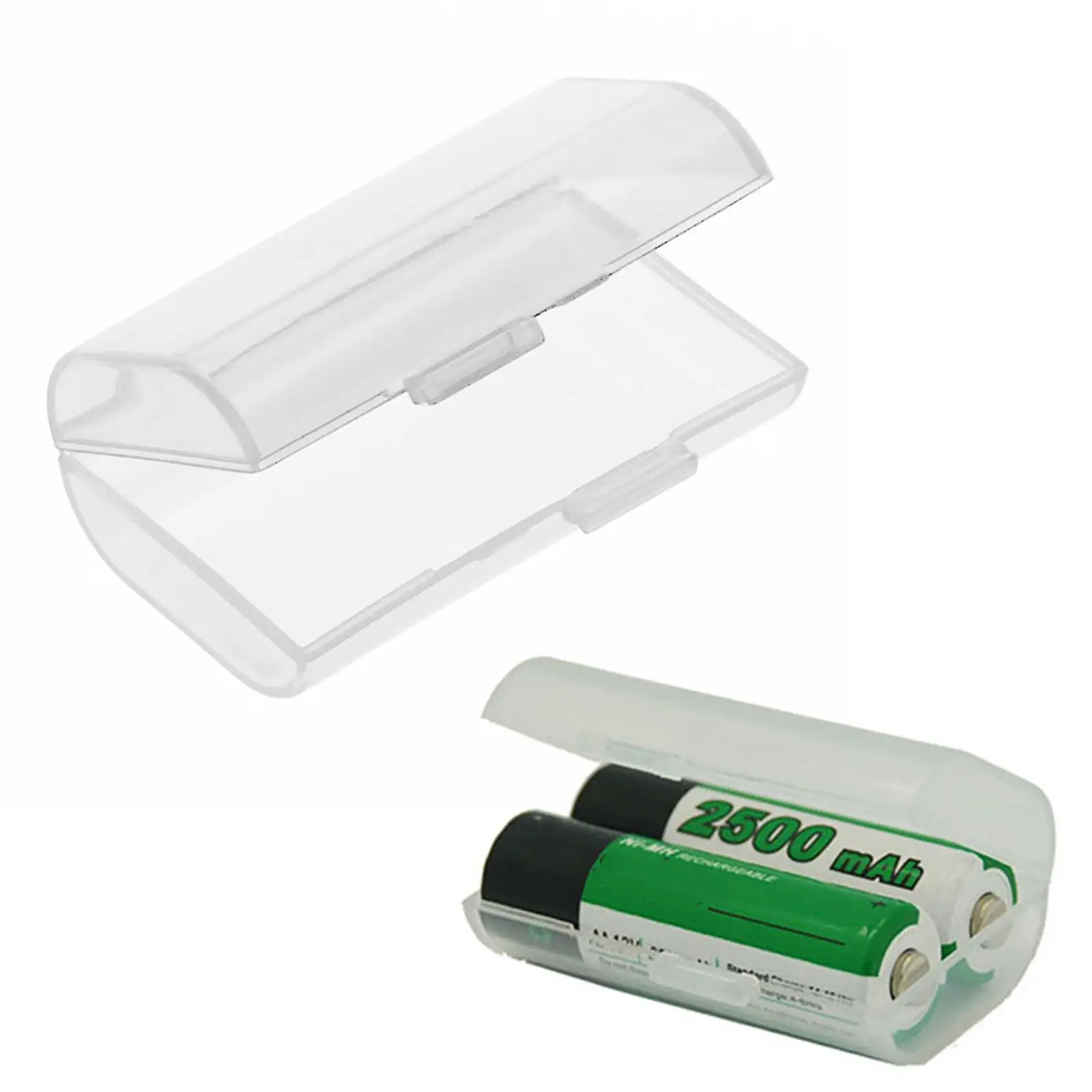 Battery Case Portable Hard Plastic Holder Transparent for 2 Aa Batteries Protective Storage Box Compact Travel Organizer