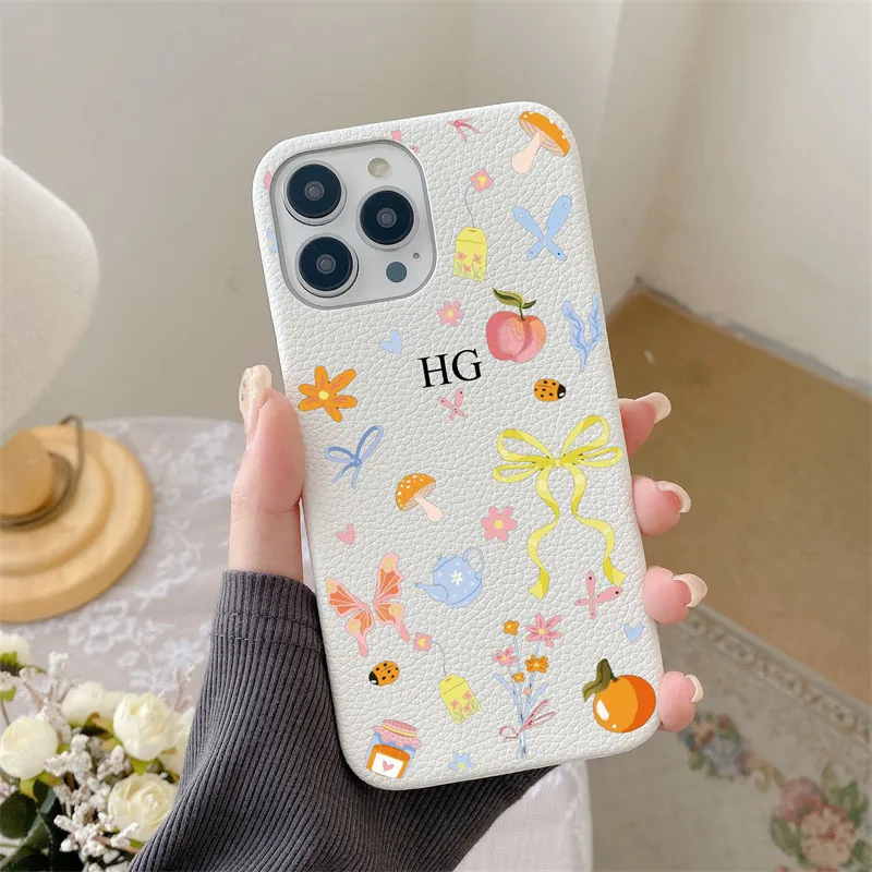 Персонализированный кожаный чехол с бантом и бабочкой для iPhone 11, 12, 14, 13, 15 Pro Max XS XR 14 16 Plus, роскошный жесткий чехол из искусственной кожи