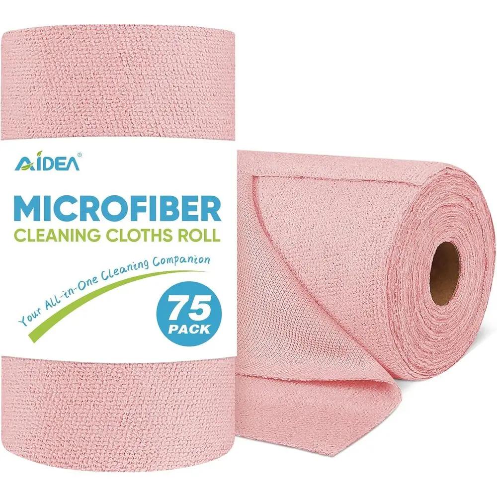

Reusable Paper Towels Roll, 75 Pack, Tear-Away, Pink, 11.5x11.5, Lint-Free Cleaning Rags for Home, Kitchen, Car