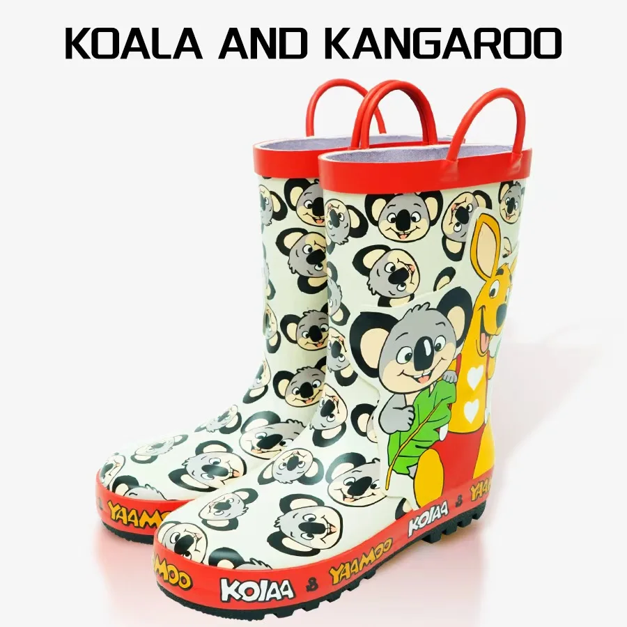 

Children's Rain Boots, Kangaroo & Koala Cartoon Design, Waterproof Non-slip Toddler Rain Shoes for Boys and Girls, Easy to Wear