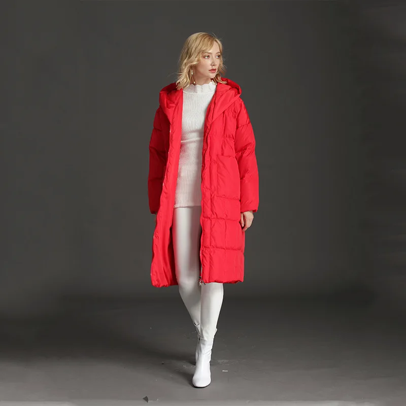 High-Quality Winter Warm Oversized Down Jacket 90% White Duck Down Extended Length Thicken Women's Long Down Coat Puffer Jacket