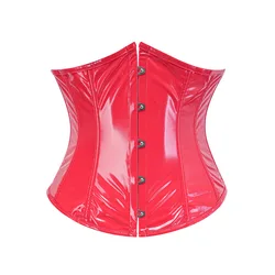 Women Gothic Sexy Black Red PVC Vinyl Underbust Corset Bustier Waist Cincher Slimming Body Shaper Corselete Lingerie