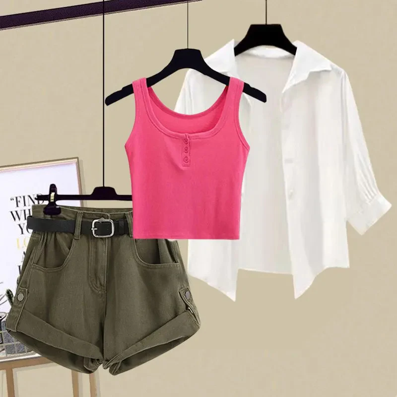 

White Sun Protection irt Women's Loose Fit ort Sve Ne Polyester Denim Vest Inner Wear Slimming orts