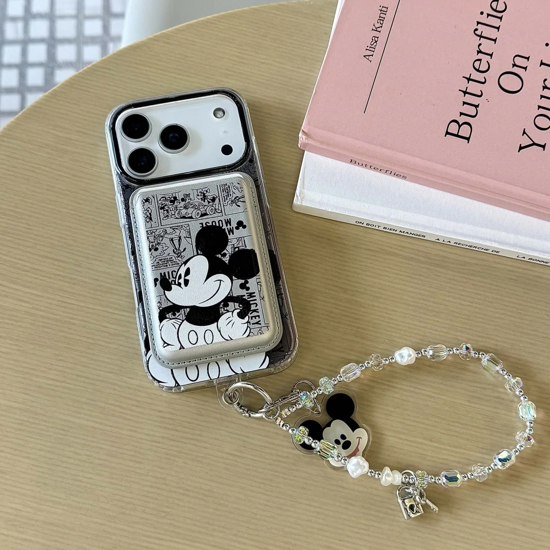 

Cute Mickey Minnie Mouse Magnetic Wallet Bracket Magsafe Wireless Charge Phone Case For iPhone 17 16e 15 14 13 Pro Max Cover﻿