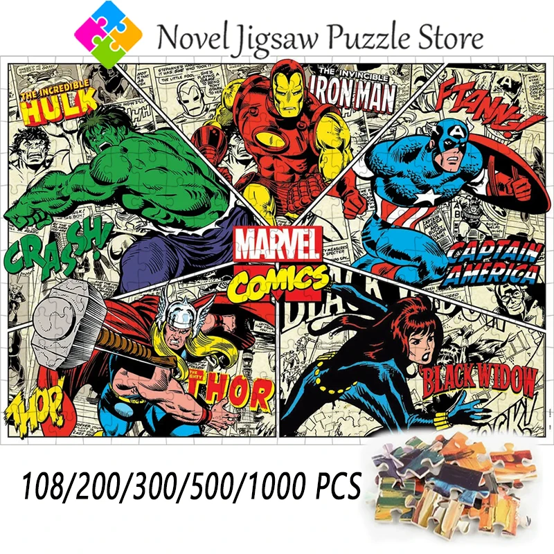 

The Avengers Comics Jigsaw Puzzle Disney Characters 108/200/300/500/1000 Pieces Puzzles Adult Decompression Game Creative Gifts