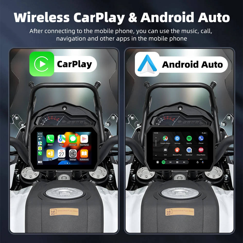 5 بوصة لاسلكية CarPlay Moto Android Auto للدراجات النارية GPS والملاحة شاشة عرض لوحة القيادة الرقمية المحمولة للدراجات النارية