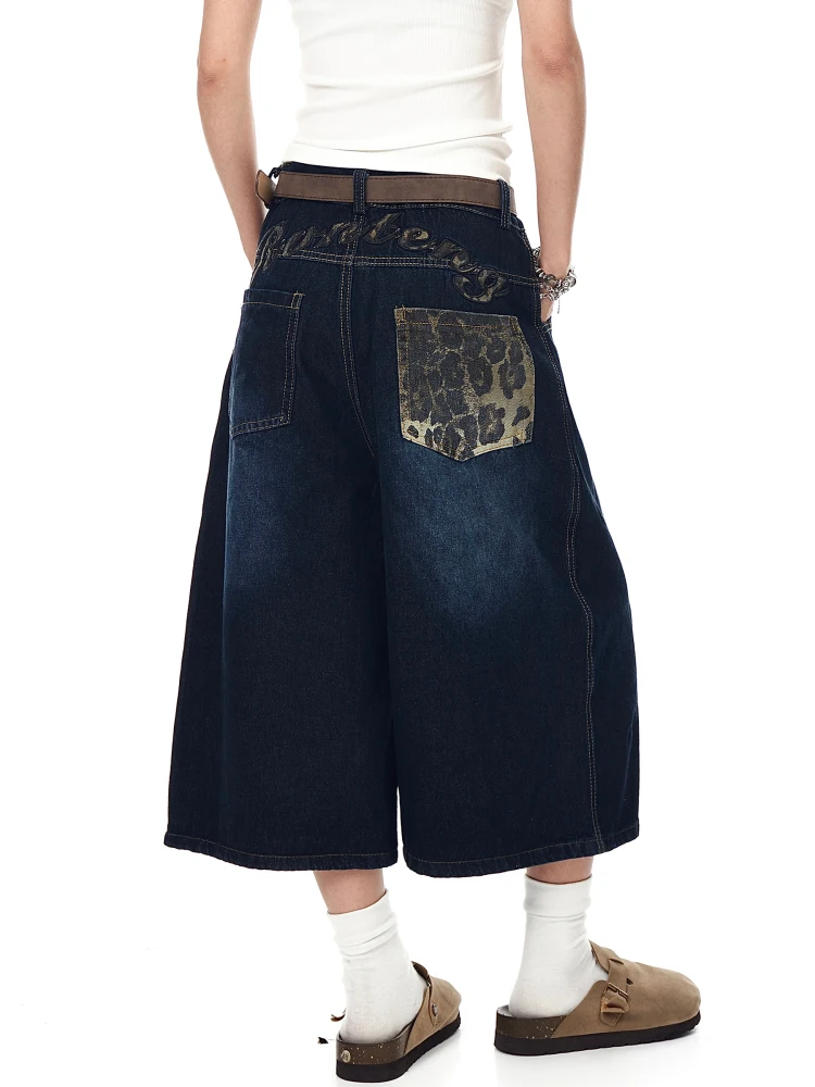 

Летние женские джинсовые шорты Tomboy Grunge Abi Y2K Dark Japanese Harajuku с леопардовым принтом, широкие джинсовые брюки Y2K, уличная одежда