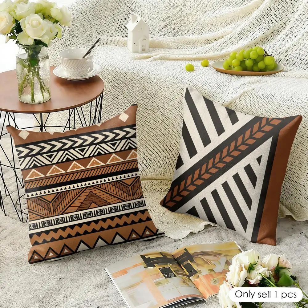 Boho Tribal Pattern Cushion Cover Linen Material Double-Sided Print Soft & Comfortable Sofa Home Decor Gift