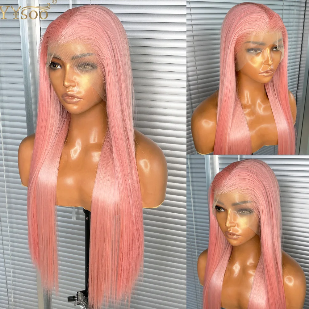 

Long 13x4 Pink Color Straight Futura Synthetic Lace Front Wigs for Black Women Pre Plucked Hairline Half Hand Tied Wig Daily Use