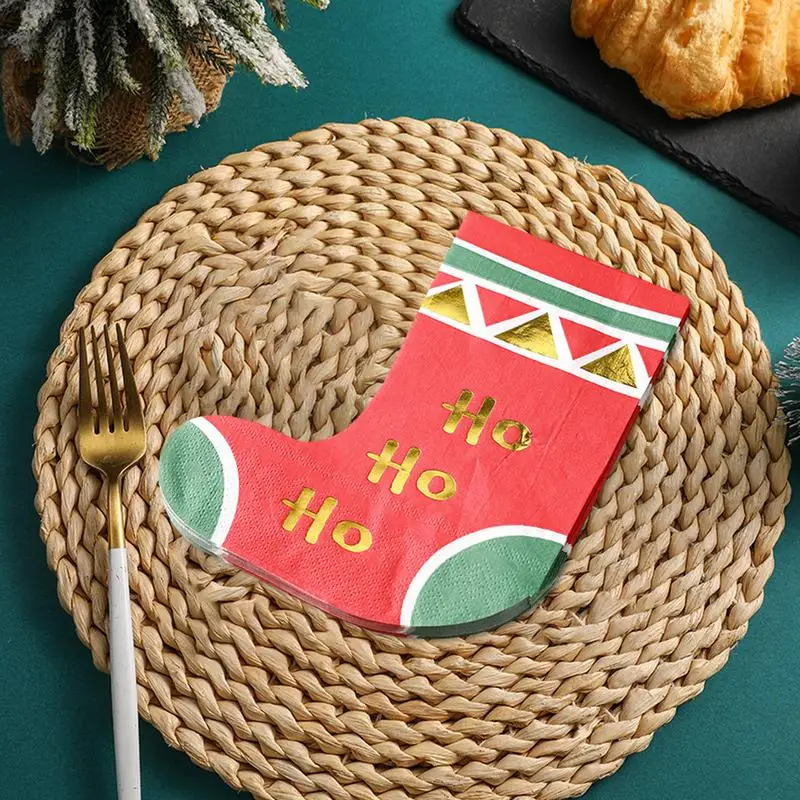 Decorative Guest Napkin 2 Layers Socks Pattern Holiday Cocktail Decorations Props 20 Sheets Christmas Printed Napkins Christmas image 5