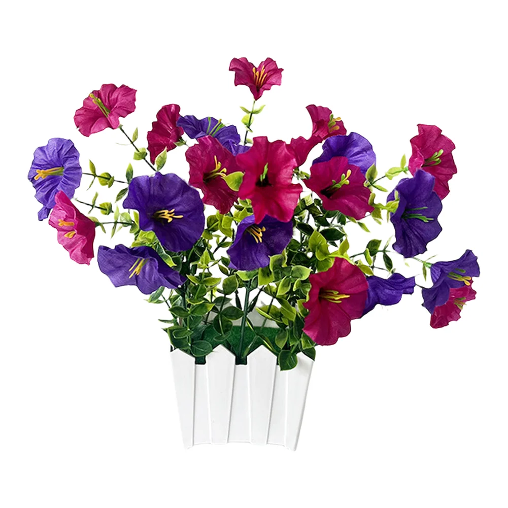 Artificial Morning Glory Potted Plant 25cm Fake Flower Pot Silk Plastic Home Garden Wedding Party Tabletop Decoration Ornament