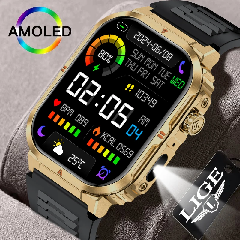 

LIGE New Military Smart Watch Men Outdoor IP68 Waterproof Sport Tracker LED Flashlight Bluetooth Call Smartwatch For Android iOS
