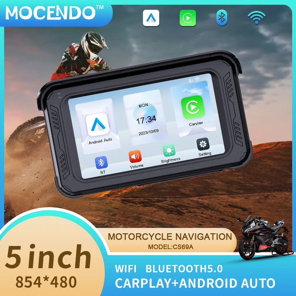 

5" Motorcycle Upgrade Kit CS69A Wireless CarPlay Android Auto Display IP67 Waterproof for Enhanced Navigation And Entertainment