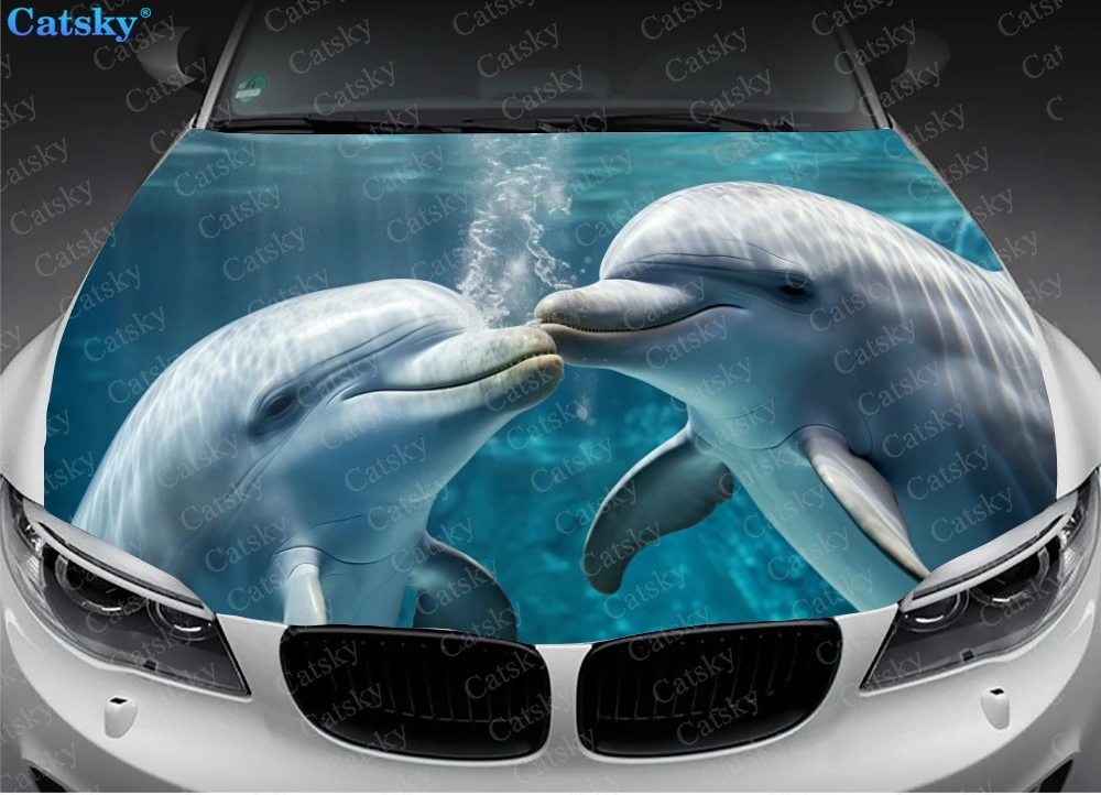 Dolphins Swimming In Water Car Hood Vinyl Stickers Wrap Vinyl Film Engine Cover Decals Sticker on Car Auto Accessories