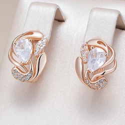 Kinel Luxury Crystal Flower English Earrings for Women Fashion 585 Rose Gold With Natural Zircon Accessories Daily Fine Jewelry