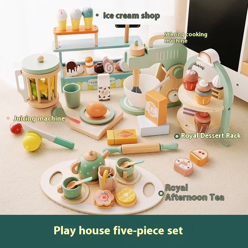 Royal Afternoon Tea Set Pretend Play Wooden Toys Kitchen Cake Role Play Parent-Child Learning Educational Toys For Children Gift