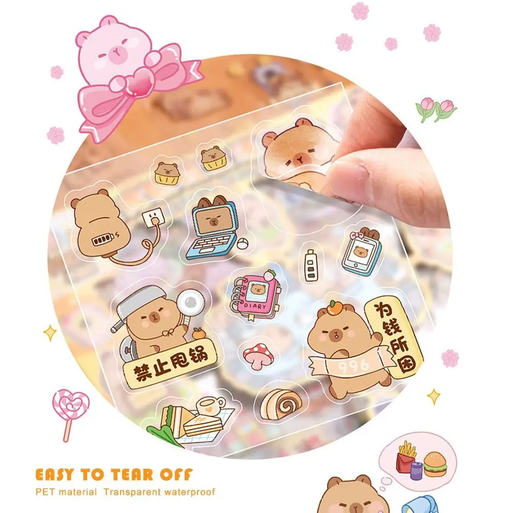 100 Sheets Trendy Non-Repeating Capybara Animal Stickers Waterproof 2024 Kids Sticker Cartoon Cute Suitcase Decal Children