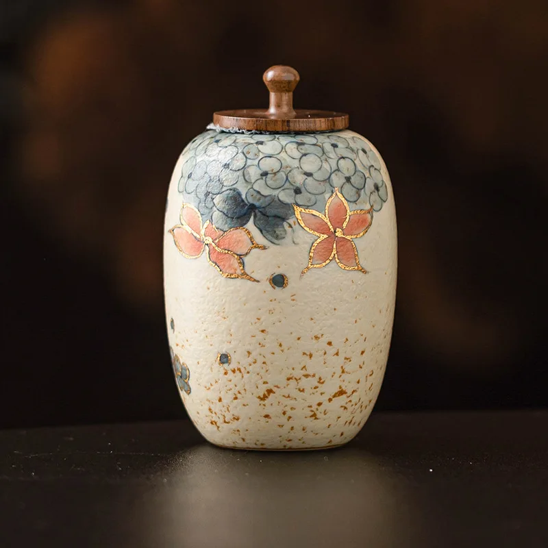 

LTT blue and white flint ceramic tea jar household creative gold-painted tea set storage jar