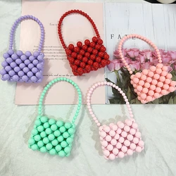 Kids Mini Handbag Cute Beaded Woven Purses and Handbags for Baby Girls Coin Pouch Tote Kawaii Toddler Accessories Bag