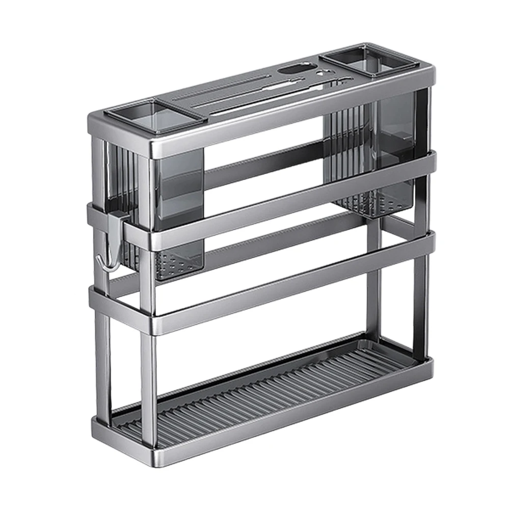 Carbon Steel Wall Mounted Kitchen Rack for Cutting Board Storage Chopstick Holder and Water Collection Tray Grey Black