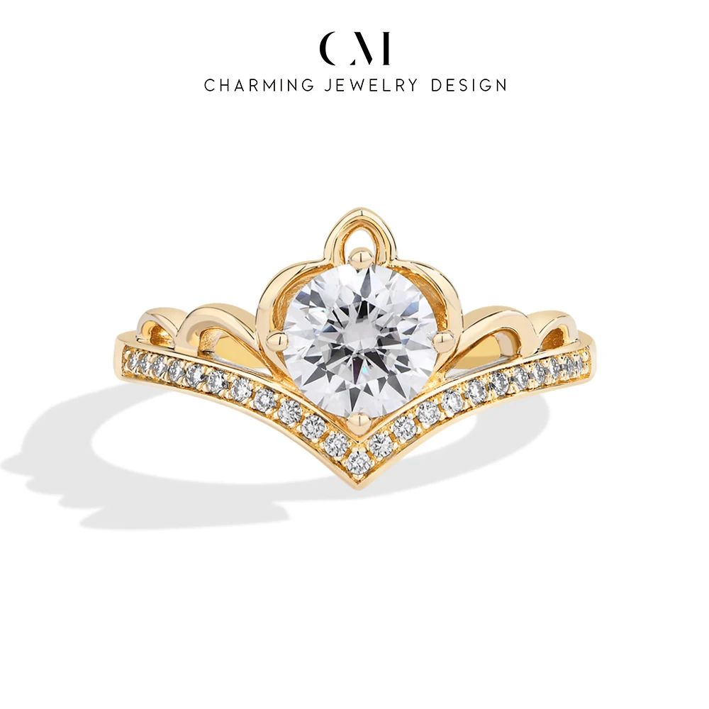 

CHARMING Romantic Princess Crown 1CT Moissanite Ring S925 Silver for Women party Fine Jewelry Birthday Gift Anniversary Wedding