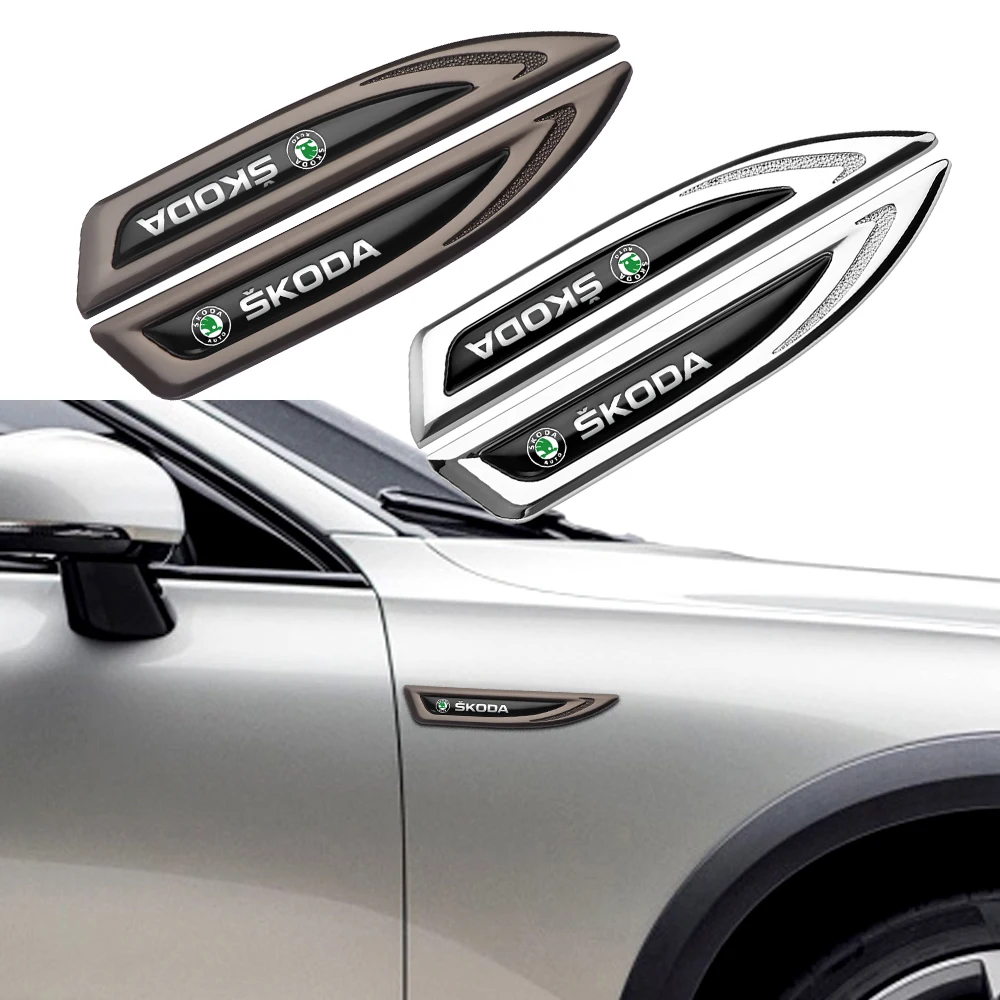 2 stücke Metall Auto Abzeichen Körper Seite Fender Klinge Aufkleber Dekor Auto Zubehör Für Skoda Octavia 2 3 Kodiaq Fabia Karoq superb Schnelle