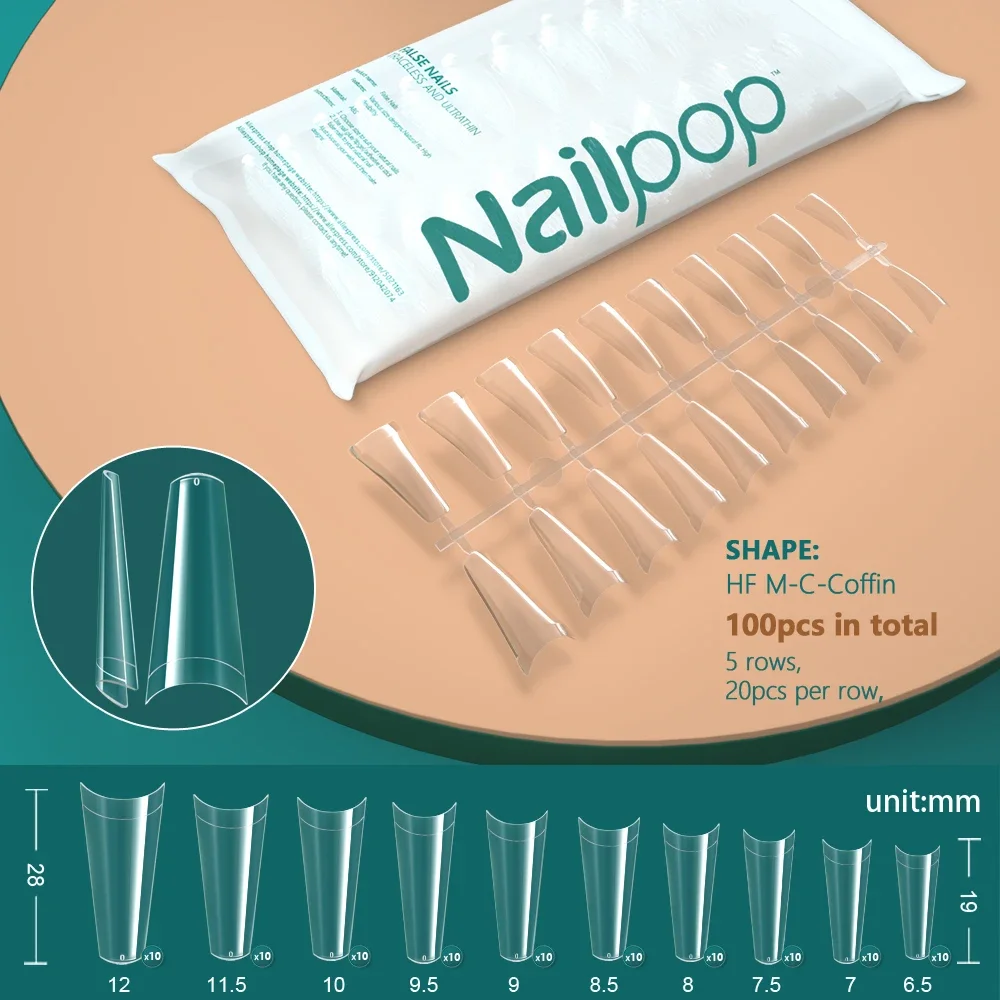 Nailpop Halb-Kunstnägel C-Kurve Nagelspitzen M/L Stiletto Coffin Square French Nail Art Tip Salonbedarf 100/110/120 Stück