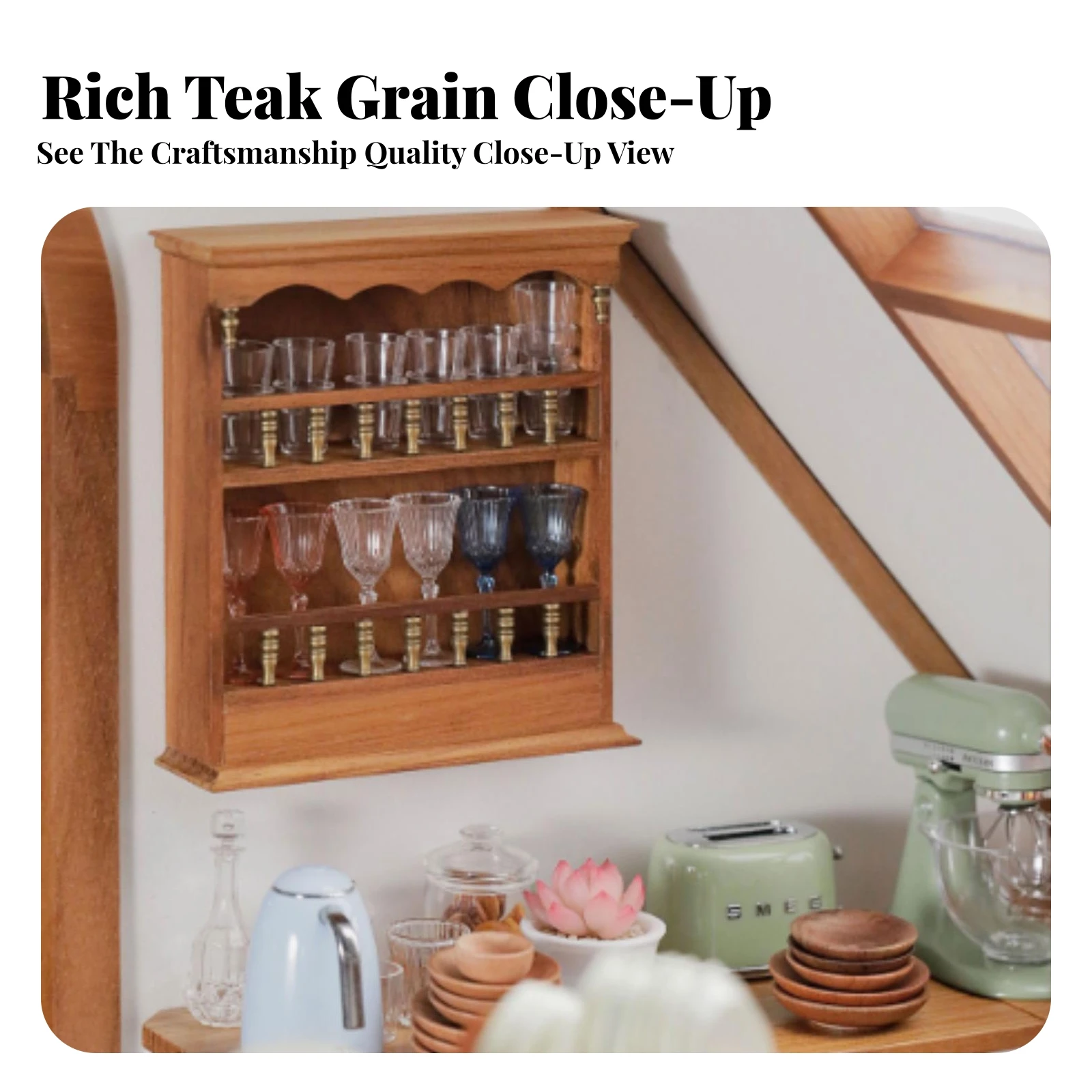 Miniature Wall Shelf Elegant Dollhouse Wall Cabinet Miniature Cabinet with Railing Functional Furniture Long-Lasting
