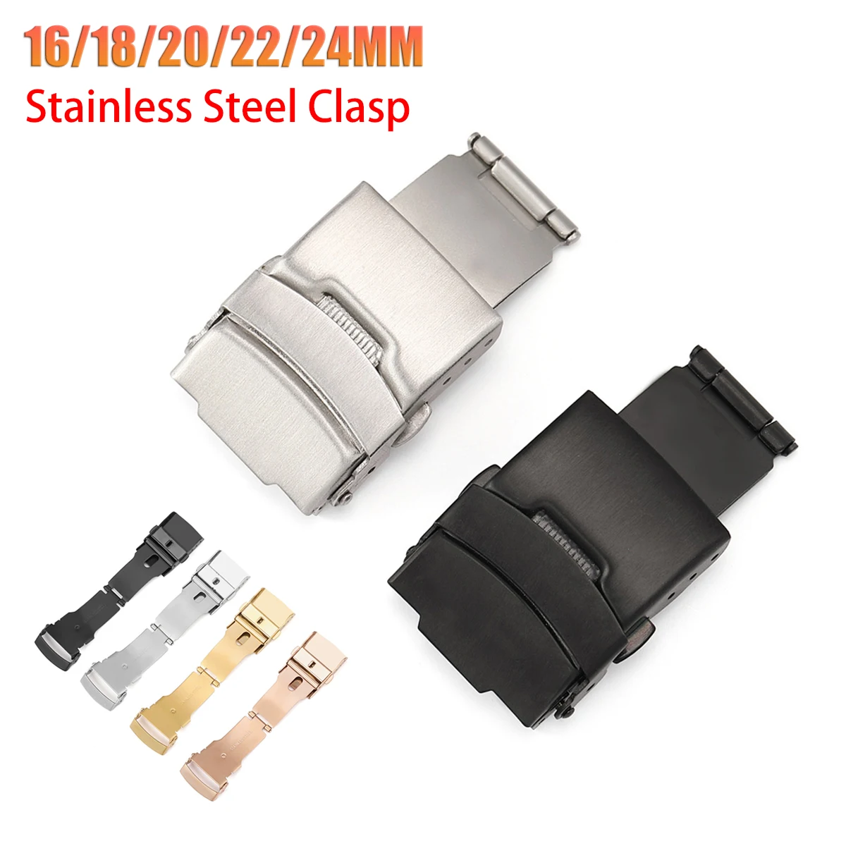 18/20/22 MM Edelstahl Armband Verschluss Faltschließe Doppelpresse Silber Schwarz Uhrenarmband Reparatur Zubehör mit Werkzeuge