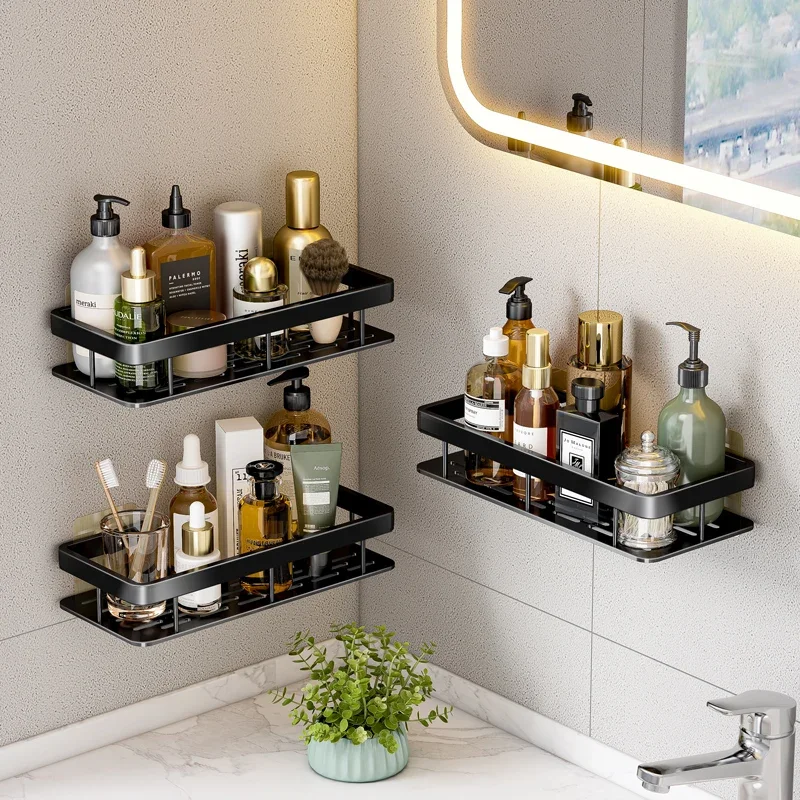 Bathroom Shelf No Drill Aluminum Alloy Shampoo Storage Rack Wall Mounted Toilet Shower Corner Shelves Bathroom Accessories Racks