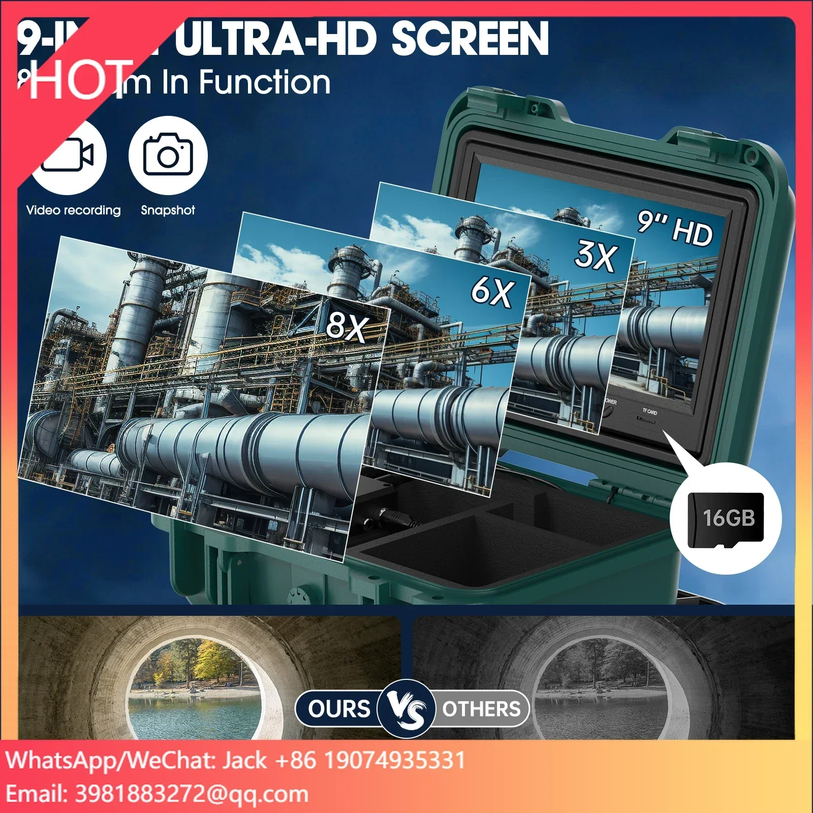 HD IP68 Waterproof Industrial Cctv Analog Camera System 512HZ Transmitter Reception Drain Sewer Pipe Inspection Cameras