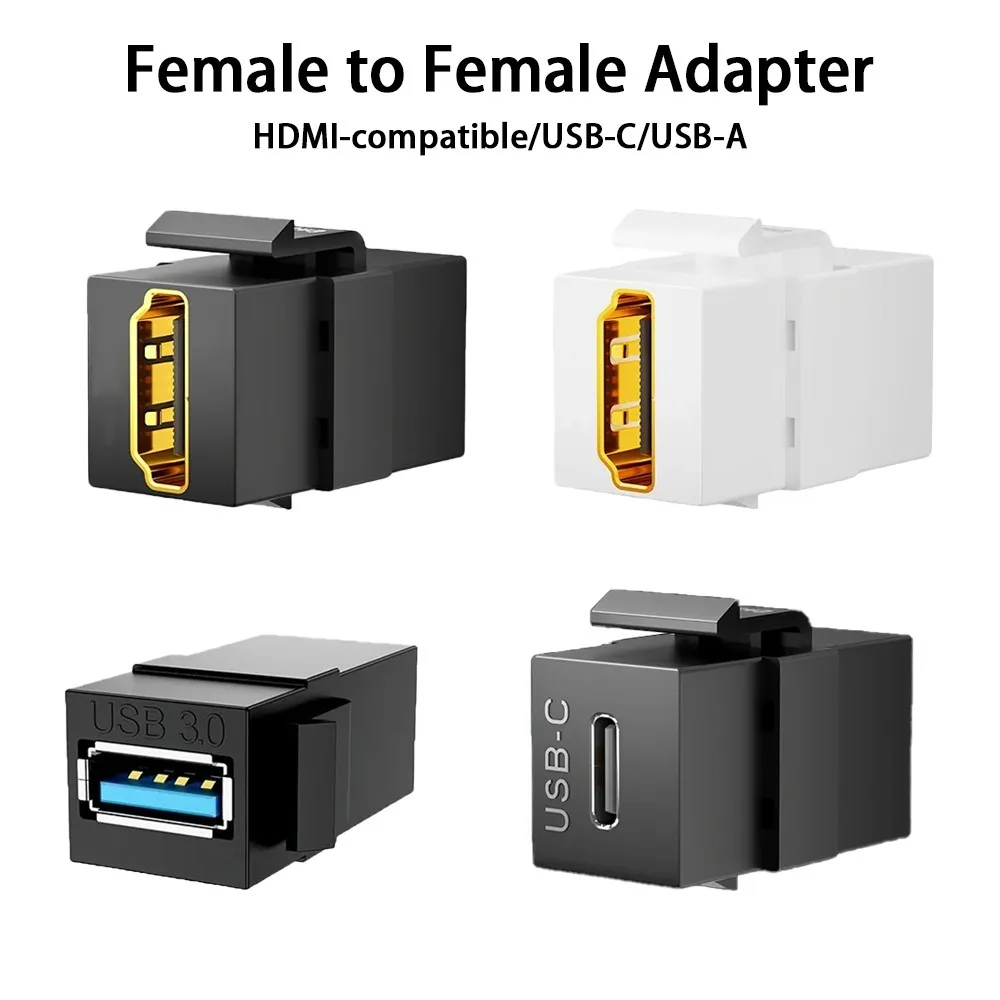 Female to Female Keystone Jack Adapter USB3.0 USB-A Type-C HDMI-Compatible 4K Snap-In Coupler Connector For Wall Plate Panel