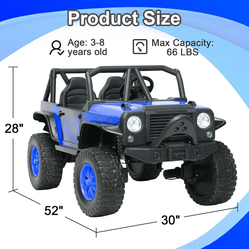 24V 5AH 2 lugares rodas elétricas 4WD veículos elétricos infantis controle remoto UTV passeio carro absorvedor de mola sem fio Bluetooth (azul)