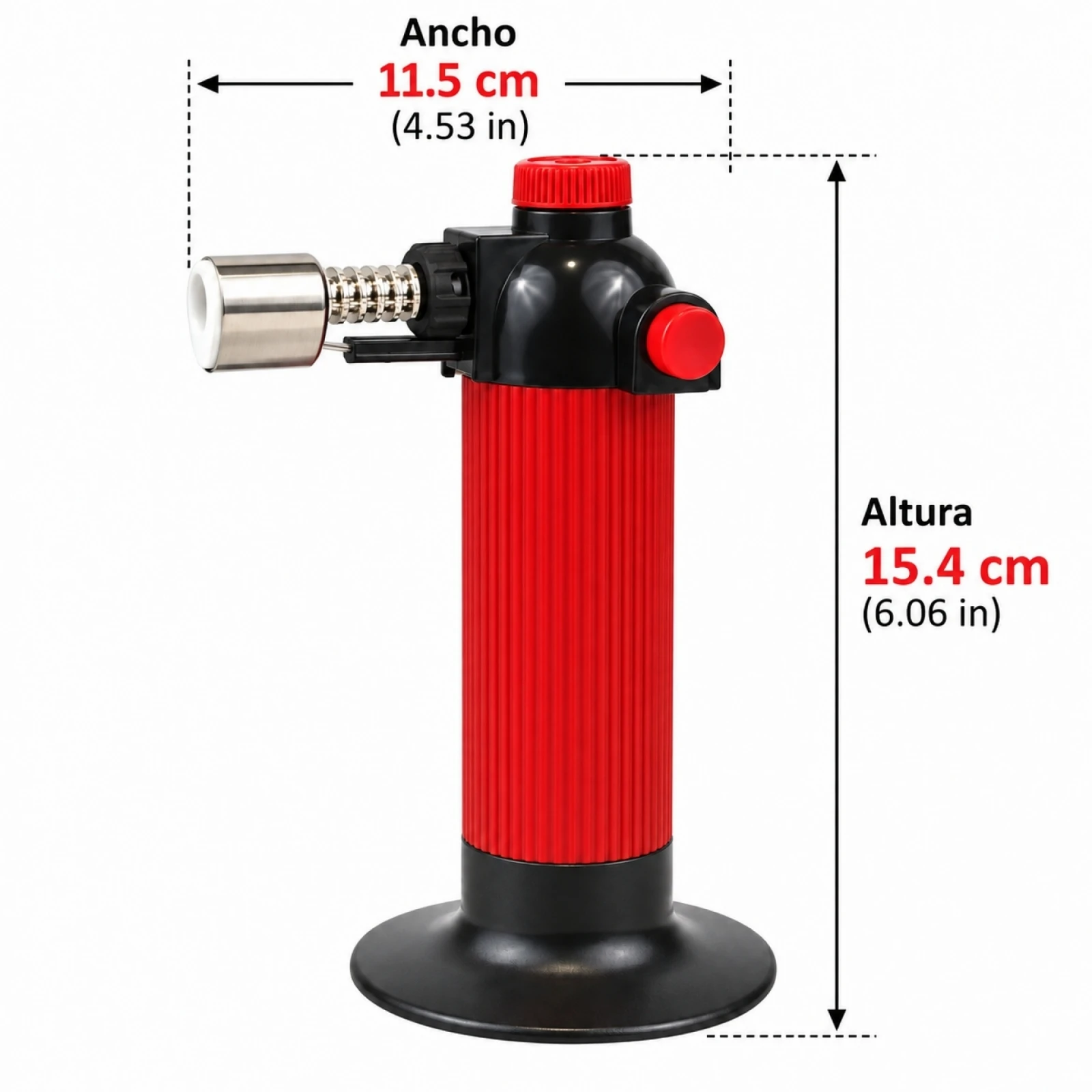 Soplete de Cocina Profesional Antorcha de Gas Recargable para Repostería y Barbacoa con Boquilla Metálica de Alta Resistencia Regulador de Llama Ajustable y Base Antideslizante Color Rojo
