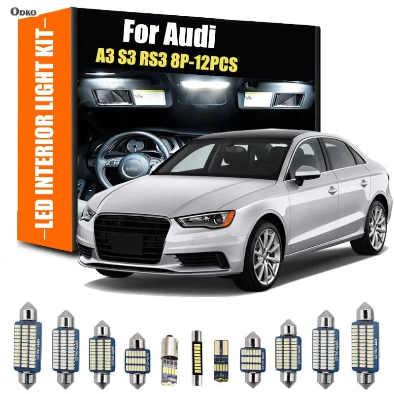 

Для Audi A3 S3 RS3 8V 12 шт. светодиодный комплект внутреннего освещения для автомобилей, запчастей и аксессуаров, автомобильные фары, сигнальная лампа