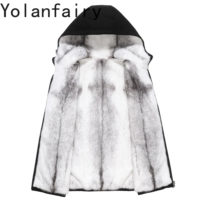 YOLANFAIRY Imported Whole Mink Fur Jacket Men Winter Double-sided Wearing Luxury Mink Vest Cross Mink Liner Hooded Waistcoat
