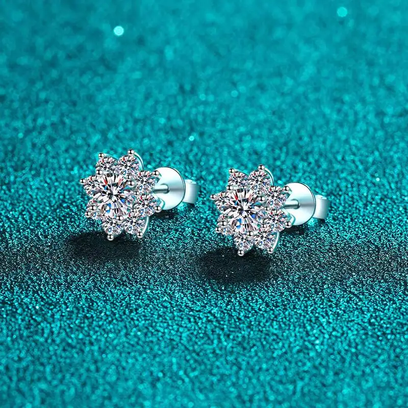 

Sterling Silver Platinum & Rhodium Plated Flower Shape Stud Earrings with Round Cut 1-2 Carat Moissanite Unisex Wholesale