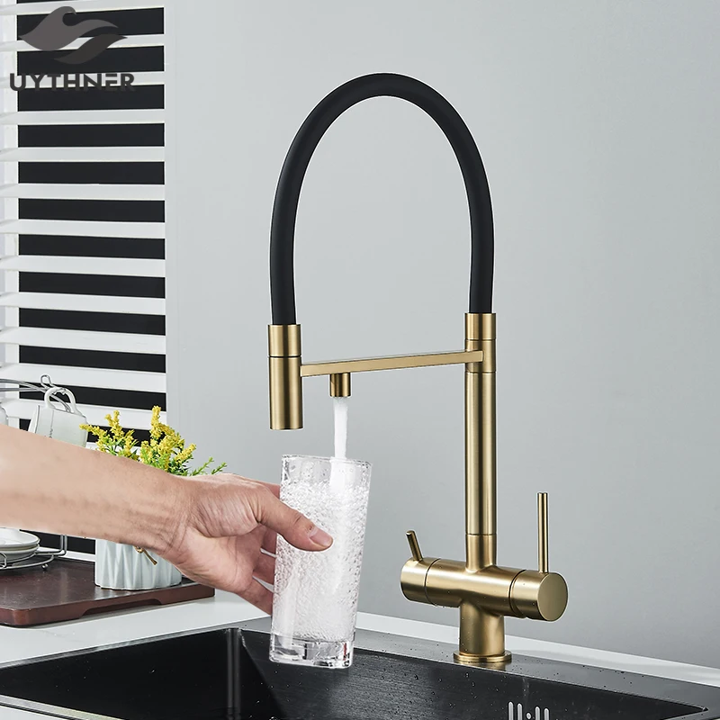 Kitchen Water Filter Faucet Dual Spout Pure Drinking Water Mixer Tap Rotation Water Purification Feature Taps Kitchen Crane