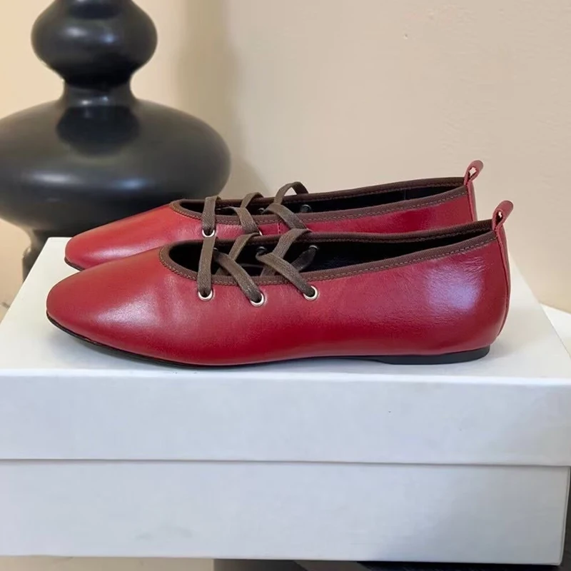 

Новые туфли Мэри Джейн с круглым носком и перекрестной завязкой, женские однотонные туфли из натуральной кожи на плоской подошве, весенне-осенние туфли в стиле ретро
