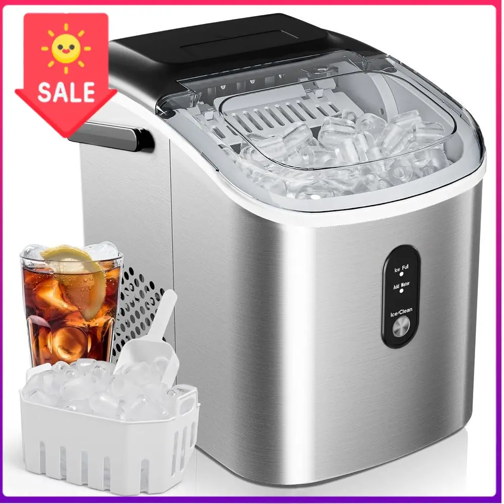 

Бестселлер: Портативный настольный льдогенератор с ручкой, производительность 26,5 фунтов в день, 9 кубиков за 6 минут, функция самоочистки, корзина и совок, идеально подходит для дома