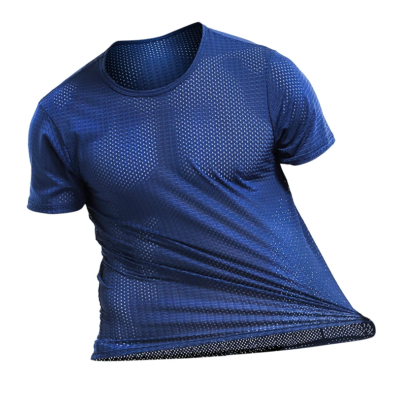 

Modal Ice Mesh Eye T-shirt Malha respirável malha oco esporte verão seco rápido solto decote em v malha de manga curta