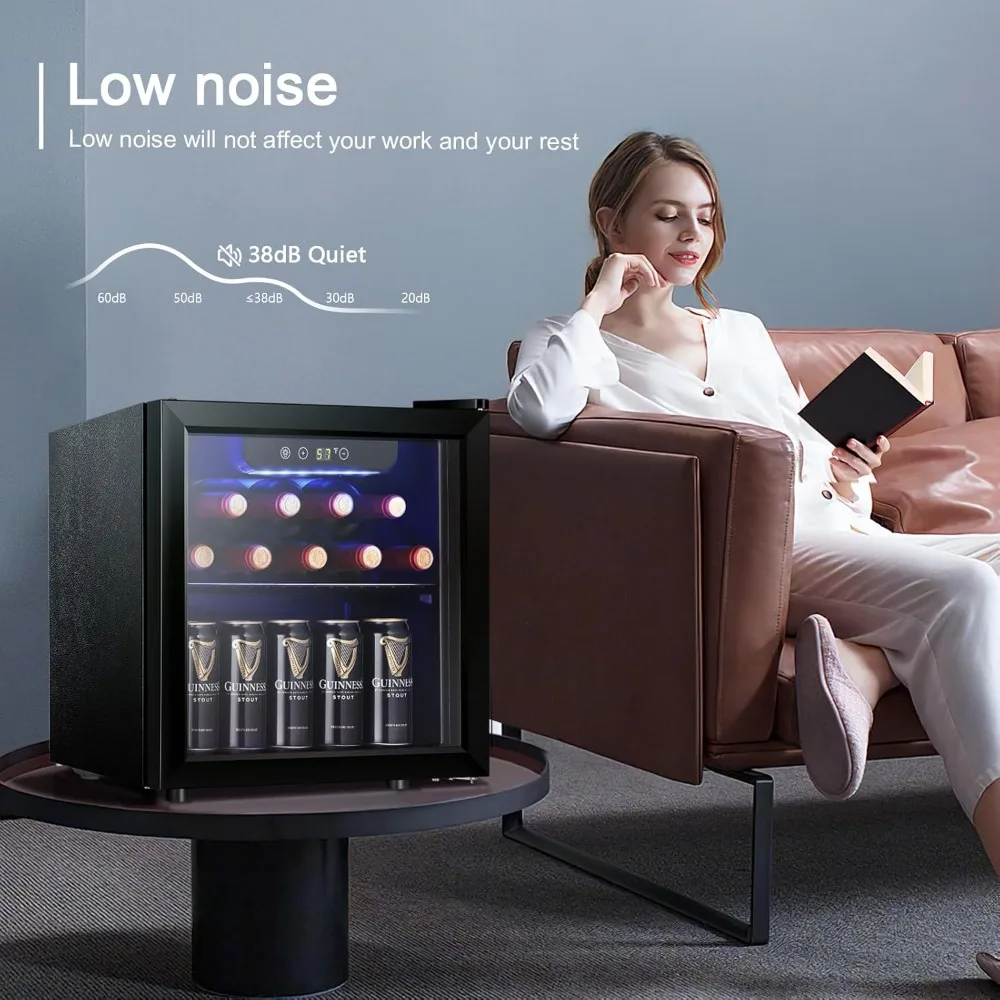 12 Bottle 48 Can Wine Cooler/Cabinet Beverage Refrigerator Mini Fridge Low Noise Clear Glass Door Counter Top