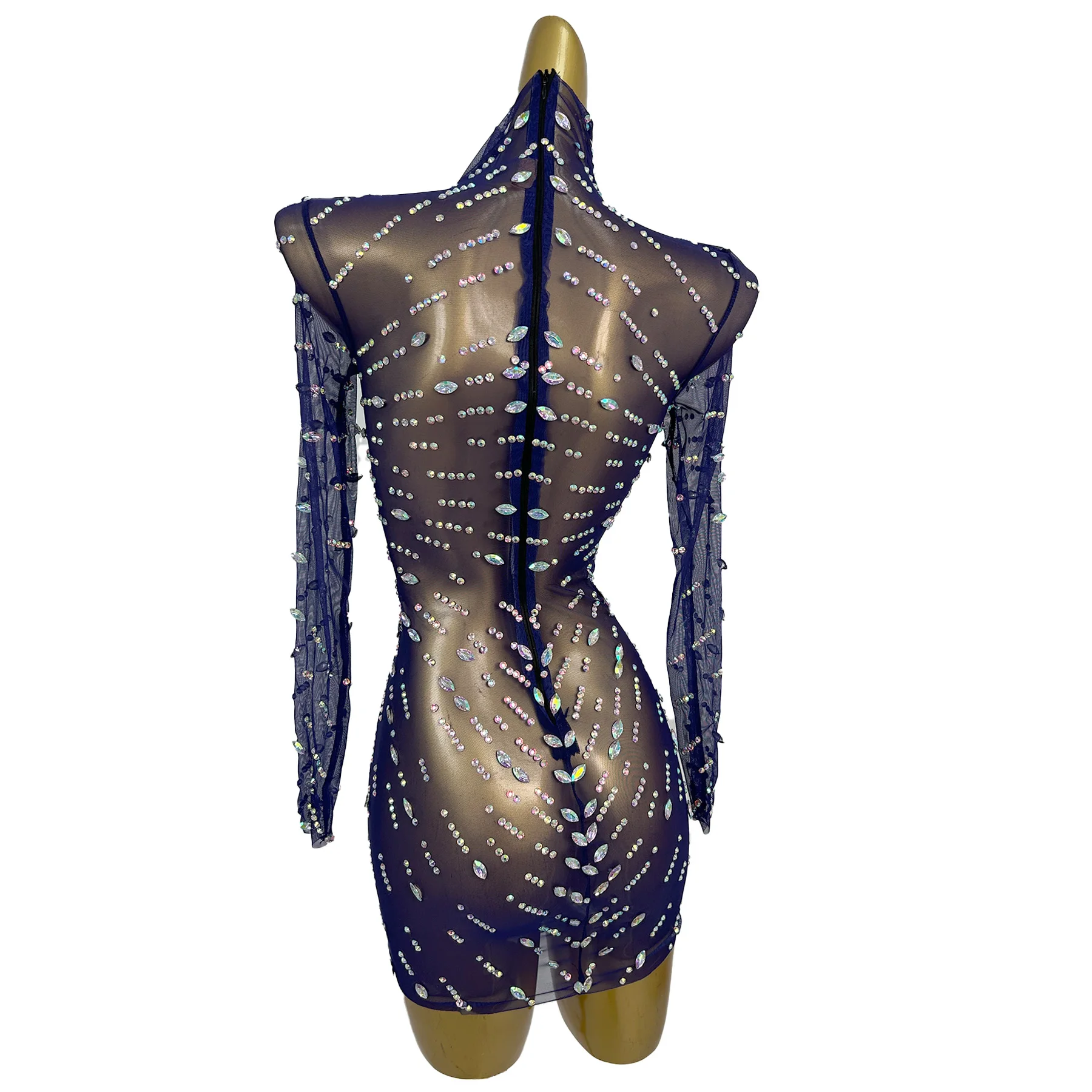 

Vestidos See Through Glitter Rhinestone Club Party Bodycon Dress Ladies Evening Gown Women Cocktail Banquet Mini Dress Show Wear