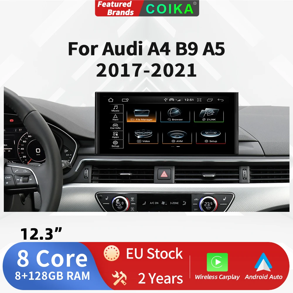 COIKA 12.3 Car Intelligent Systems For Audi A4 B9 A5 2017-2019 Video Players BT Navi Receiver Central Multimedia HD Touch Screen