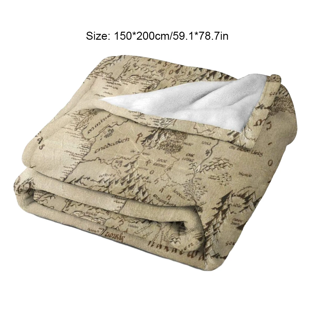 150*200cm Fade Resistant Middle Earth Map Lord Of Ring Style Blanket Warm Fur Plush Throw Blanket Soft Velvet Blanket